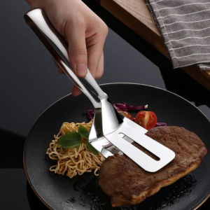 304 Stainless Steel Food Clip Kitchen Tools Fried Fish Steak Clip Barbecue Tongs Kitchen Salad Food for Fried Steak Three Lines Food Tong Anti Heat Bread Clip Pastry Clamp BBQ