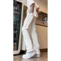 cleanfit Seluar Putih untuk Lelaki Musim Panas Tinggi Dilanjutkan Lurus Kaki Berkobar Seluar Jeans Koyak American High Street. 