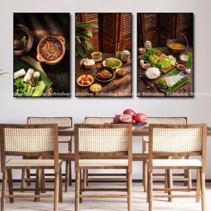 Tranh treo tường trang trí quán ăn tranh món ăn quê nhà 2 hương vị quê hương tặng kèm đinh treo