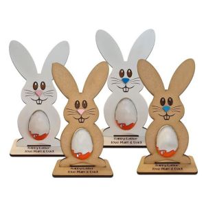 MKEB สร้างสรรค์และสร้างสรรค์ ขาตั้งไข่ไม้ กระต่ายยืนได้ จำลองจำลองจำลอง ชั้นวางไข่อีสเตอร์ ของขวัญปาร์ตี้อีสเตอร์ ดีไอวาย ชั้นวางไข่ช็อกโกแลต ของตกแต่งอีสเตอร์