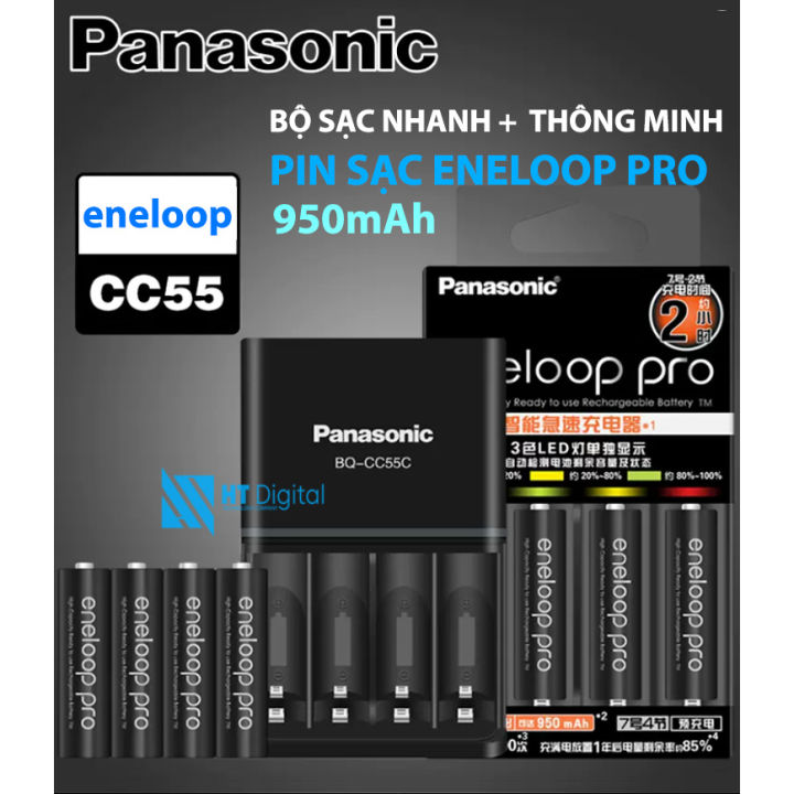 Pin sạc AAA Eneloop Pro 900mAh và Sạc Panasonic AA AAA Pro CC55 (Hàng ...