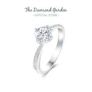 TDG 10K White Gold Lab-Grown Diamond Solitaire Ring with Pavé Band