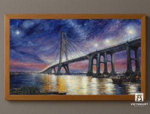 Tranh Nghệ thuật "Bầu Trời Đêm Sao Và Cây Cầu" VIETSMART ART - Sơn dầu trên toan vải 60 x 90cm