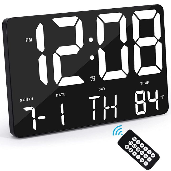 Digital Wall Clock Large Display Alarm Clock with Wireless Remote ...