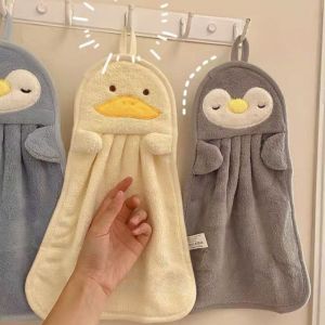 Cartoon Penguin Duck Hand Towels Coral Fleece Anime Hanging Towel Absorbent Towels Children Hand Towels Cute Towels
