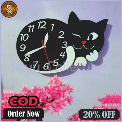 Jam Dinding Aesthetic Karakter Kucing Hitam