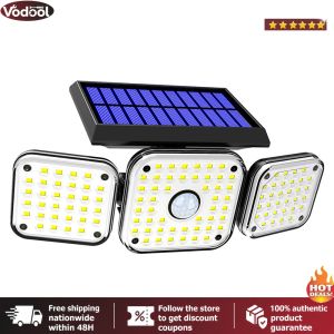 [VTO] 112 LED Super Bright Solar Wall Light with 3 Modes 3 Heads Flood Light 6000-6500K 300LM for Exterior Outside Garage House