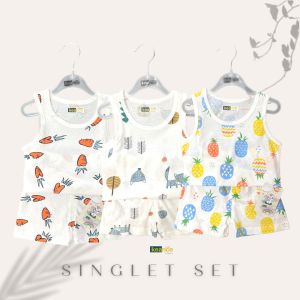 Hot Weather Kids Toddler Premium Cotton Eyelet Singlet Set 6m-3y Children Boys Girls | Breathable & Comfortable | Malaysia Local Brand