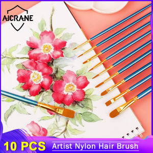 AICRANE 10Pcs/Set Watercolor Gouache Paint Brushes Different Shape Round Pointed Tip Nylon Hair Painting Brush Set