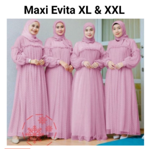 Pakaian Gamis Wanita Terbaru/Maxi Evita 4 Ukuran M-L-XL-XXL/Moscrepe+TilleDot/Pakaian Muslim Wanita