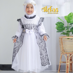AKFAS - Gamis Anak Perempuan Elegan | Dress Muslim Anak Jersey Brokat Tile Pesta Mewah | Baju Lebaran Anak Perempuan Terbaru