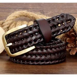 Ikat Pinggang Pria Gesper Jarum Model Kepang Anyam Kulit 3.5 Cm ikat pinggang kulit import