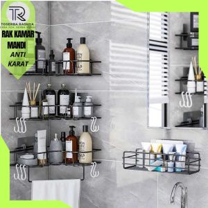 CEPAT Rak Sudut Kamar Mandi Tempel Dinding Tanpa Paku Stainless Anti Karat Hitam Aesthetic serbaguna Westafel Triangle Corner Shelf LemonBest