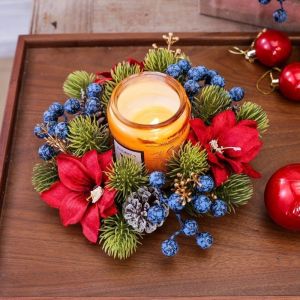 OEUVR Artificial Flower Flowers Wreath Candle Holder Plastic Multifunctional Christmas Wreath Fashion Classic Pine Candlestick Garland Festival