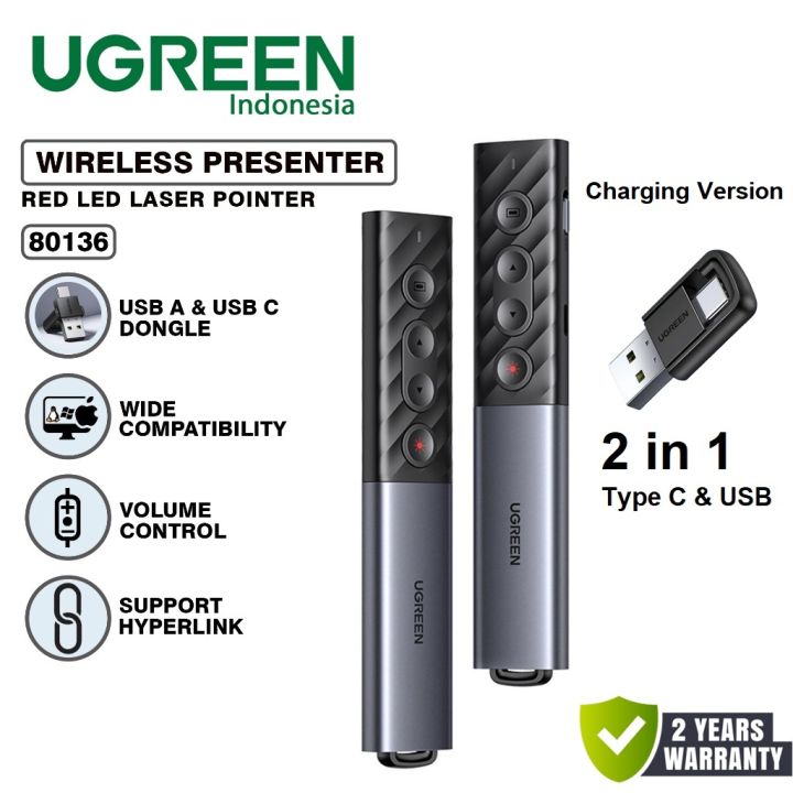 UGREEN 80136 Laser Pointer Presenter RED Type C USB Dual Conection PPT ...