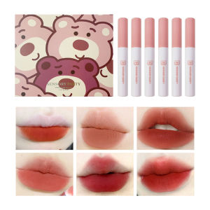 Ta💋.6Pcs Glasir Bibir Beruang Kecil Yang Lucu Glasir Bibir Beludru Matte Glasir Bibir Pelembab Anti Lengket