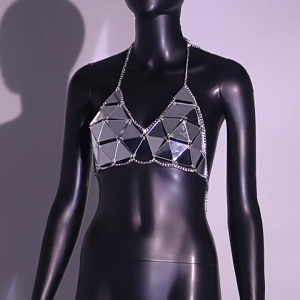 Women Sequins Sparkle Glitter Tank Tops V Neck Spaghetti Strap Backless Chain Halter Crop Top Party Blouses Clubwear