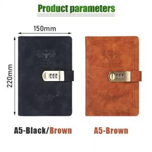 GEEBON R Pas Book With Lock 100Page A5 Leather Diary Thickened Hand Ledger Notepad Notebook
