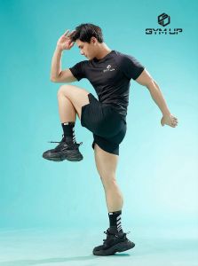 Áo thun tập gym vải polyester tôn dáng ba lỗ nam thể hình tập gym co giãn 4 chiều tôn dáng logo GYM UP in nổi cao cấp