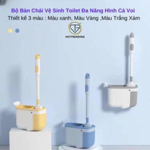 Bộ Bàn chải Cọ Bồn Cầu Toilet Nhà Vệ Sinh Nhà Tắm Silicon Hình Cá Heo Có Khay Gắn Tường