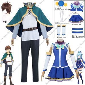 26 Gods Blessing on This Wonderful World Satou Kazuma KonoSuba Kazuma Aqua Cosplay Costume Wig Cloak Men Women Halloween Outfit h2610