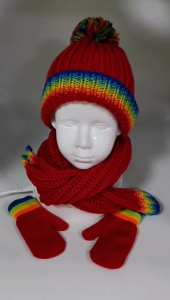 8-12Y Casual Red Cap Scarf Gradient Scarf Kids Cap for Head Warmer Rainbow Scarf Winter Pom Pom Cap Knitted Beanie Warm