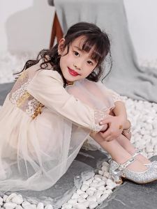 New Four Seasons Girls High Heel Shoes Childrens Leather Shoes Childrens Princess Single-Layer Shoes Sequined Student Dance Performance Wedding Bride Shoes ㏇L0514