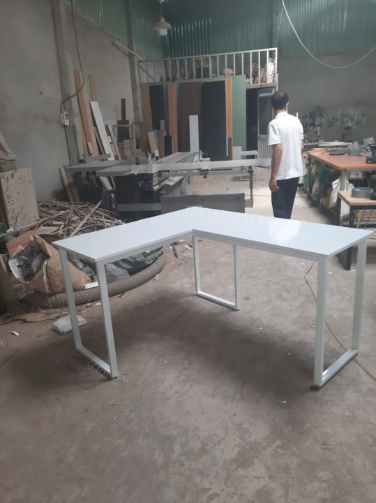 Bàn làm việc chữ L chân thẳng màu trắng kích thước theo yêu cầu | Lazada.vn