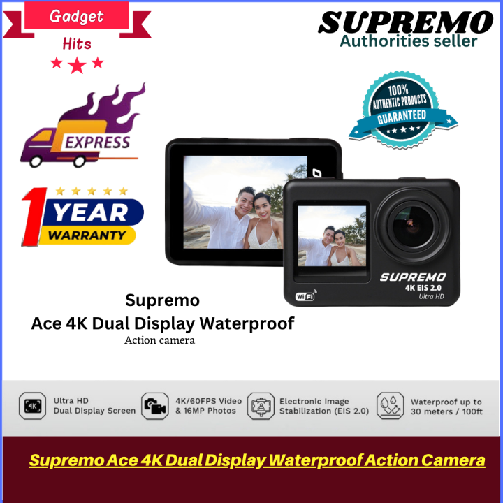 Supremo Ace 4K Dual Display Waterproof Action Camera 64Gb Micro Sd