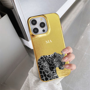 Customized Name Glitter PU Leather black Leopard Case For Iphone 13 12 16 14 17 Pro Max 15plus air Cases Hard Metallic PU Covers