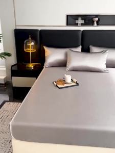 [NaJUAN] Cooling Silk Summer Bedsheet Washed Satin Silk Sheets Bed Sheet Pillowcase Fully Garterized Fitted Sheet Single Queen King