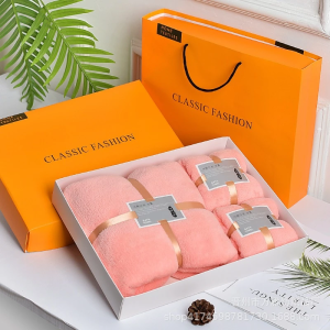 Set 3 khăn cotton mềm mịn thấm hút tốt kèm hộp quà sang trọng LILA S3KHAN855
