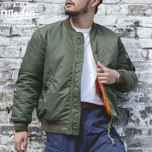 Maden แบรนด์ผู้ชาย2025ฤดูใบไม้ร่วงใหม่หนุ่มแกร่งอเมริกาแบบย้อนยุคสงครามโลกครั้งที่สองสีเขียวเสื้อคลุมสั้นส่วนเสื้อคลุมผ้าฝ้ายผู้ชายหนาอบอุ่น