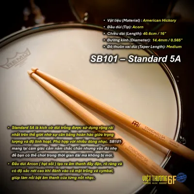 Dùi Trống Meinl American Hickory drumstick 5A 5B 7A - Made in Germany