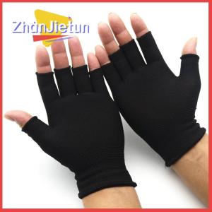 zhanjietun ถุงมือครึ่งนิ้วถุงมือผ้าฝ้ายถักข้อมือสำหรับผู้หญิงและผู้ชาย