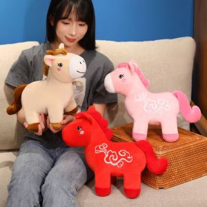 OKDEALS01 2026 Horse Year Zodiac Horse Figurine Letter Print Soft Stuffed Horse Stuffed Animal National Style Decorative Plush Horse Doll Horse Year Mascot