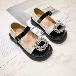 Sepatu Mary Jane Anak Perempuan RR Shop28 - Model Dokmart dengan Cincin Permata Bahan Rajut Anti Slip Warna Hitam Putih Ukuran 26-35