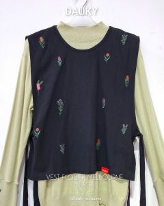 Dauky Vest Flower Melbourne | Vest Korea | Rompi Vest Premium Warna Putih Hitam Khaky