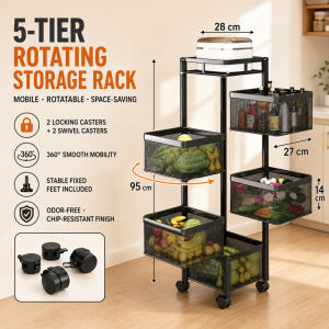 Hakimi kitchen multi-functional trolley with wheels - kitchen storage rack trolley - rotating sideboard trolley