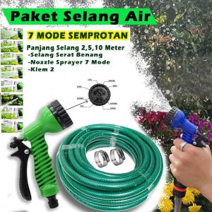 SN Paket Semprotan Cuci Motor Selang Air Serat Benang Hijau + Semprotan Nozzle 7 Mode - Selang Serat Benang Tebal 2mm Kuat Anti Tekuk