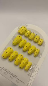 Yellow Purple Polka Dot Press On Nails Short Almond Handmade Fake Nails Glossy Reusable False Nails