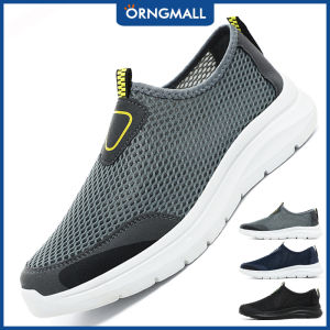 ORNGMALL Giày lưới cho nam giới Giày thể thao chất lượng cao Slip-on màu đen thoáng khí tập thể dục thời trang giản dị ánh sáng đi bộ thích hợp cho cuộc sống hàng ngày và thể thao cỡ lỡn 39-48