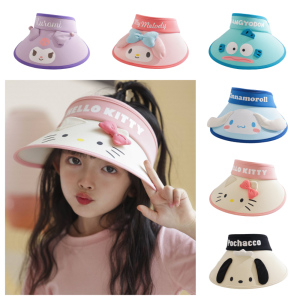 TSEVD Kuromi Kids Sun Hat Hangyodon Sunscreen My Melody Broad Brim Hat Fashion Top-Empty Cinnamoroll Visor Cap Girls