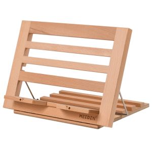 MEEDEN Book Stand with Page Holder Clips Cookbook Holders for Reading Hands Free Adjustable Foldable Solid Beechwood MacBook Stand for Laptop Textbook Bible File Documents - 13.39" x 9.25"