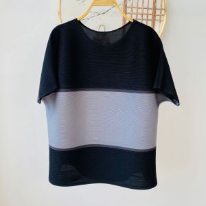 5358 Summer Miyake Pleated Fashion Patchwork Casual Irregular Plus Size Loose T-Shirt One Size (45-75kg)