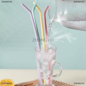 [COD] ZHONGYI0 4pcs cấp thực phẩm đầy màu sắc Silicone ống hút cho trẻ em uống nước uống nước trái cây cong ống hút tái sử dụng Cocktail ống hút