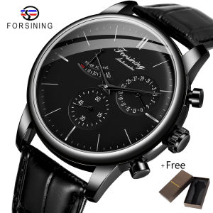 Original Forsining Automatic Watch Luxury Fashion Tourbillon Design 5-pin Dial Silver Case Leather Strap Men’s Watch Top Brand