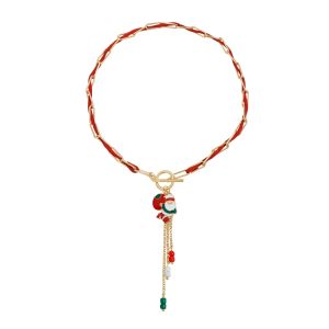 Holiday Party Choker Color Block Bell Boot Pendant Christmas Necklace New Year Gift for Her