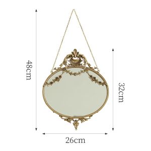 Sacesr Retro Retro Court Style Wall-mounted Decorative Mirror Makeup Mirror Gold Chain Engraved Bedroom Bathroom Vanity Mirror 2Z5B1