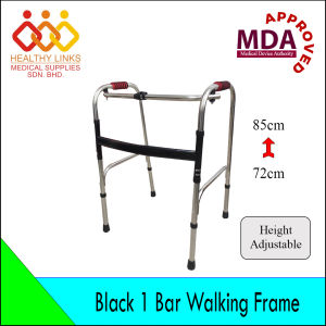Foldable Stainless Steel Walking Frame Walking Aid  Tongkat Bantu Jalan - Black 1 Bar OR Grey 2 Bars